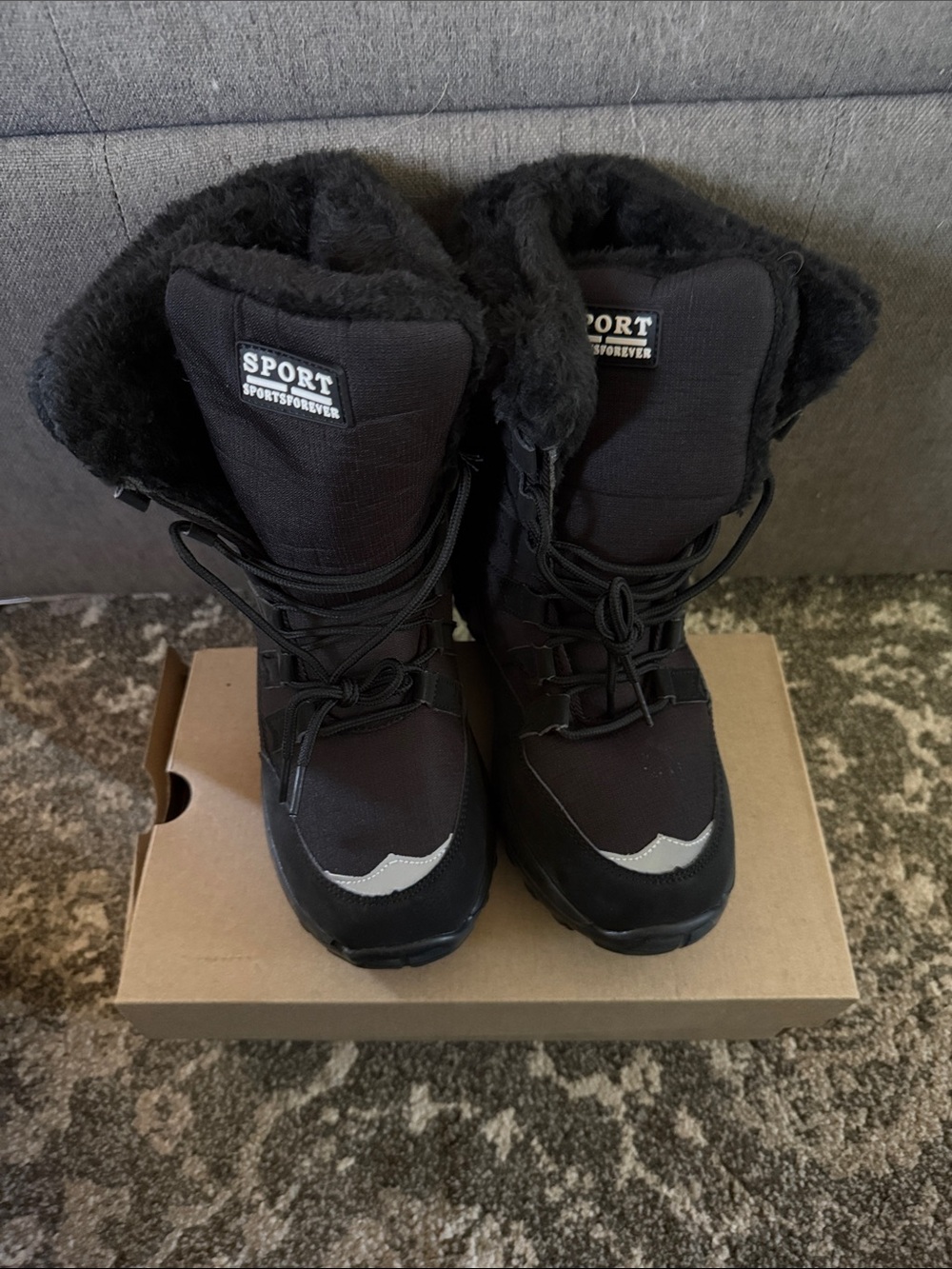 Sporto Black Faux Fur Lined Winter Ankle Boots